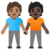 🧑🏽‍🤝‍🧑🏿 people holding hands: medium skin tone, dark skin tone display on Google